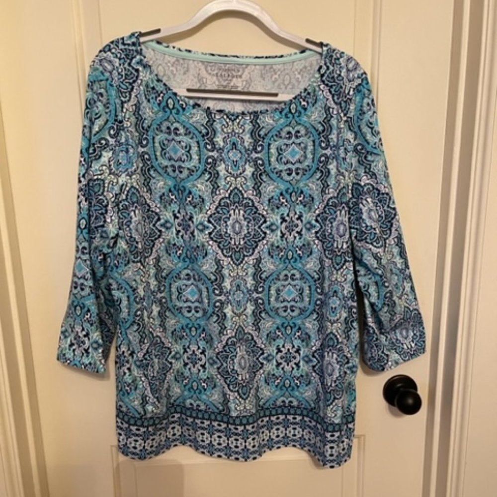 Talbots Tee, paisley/border print, 3X